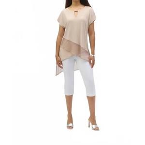 NEW JOSEPH RIBKOFF asymmetrical foiled mesh top in parchment/silver
